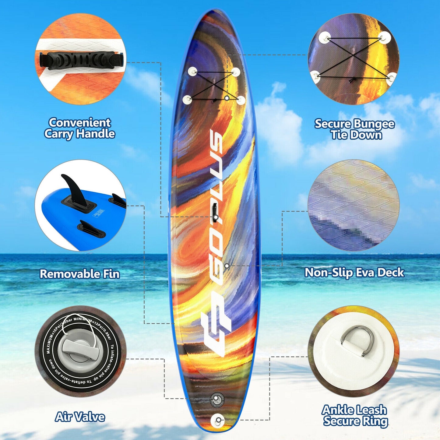 Inflatable Stand Up Paddle Board with Backpack Aluminum Paddle Pump-L size Kids Crystal