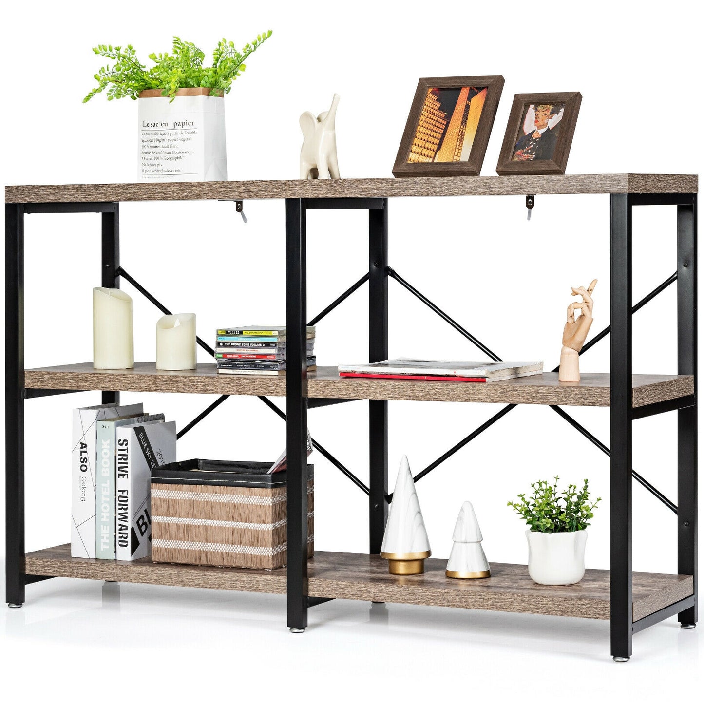 3 Tier 47 Inch Console Metal Frame Sofa Table-Natural Kids Crystal