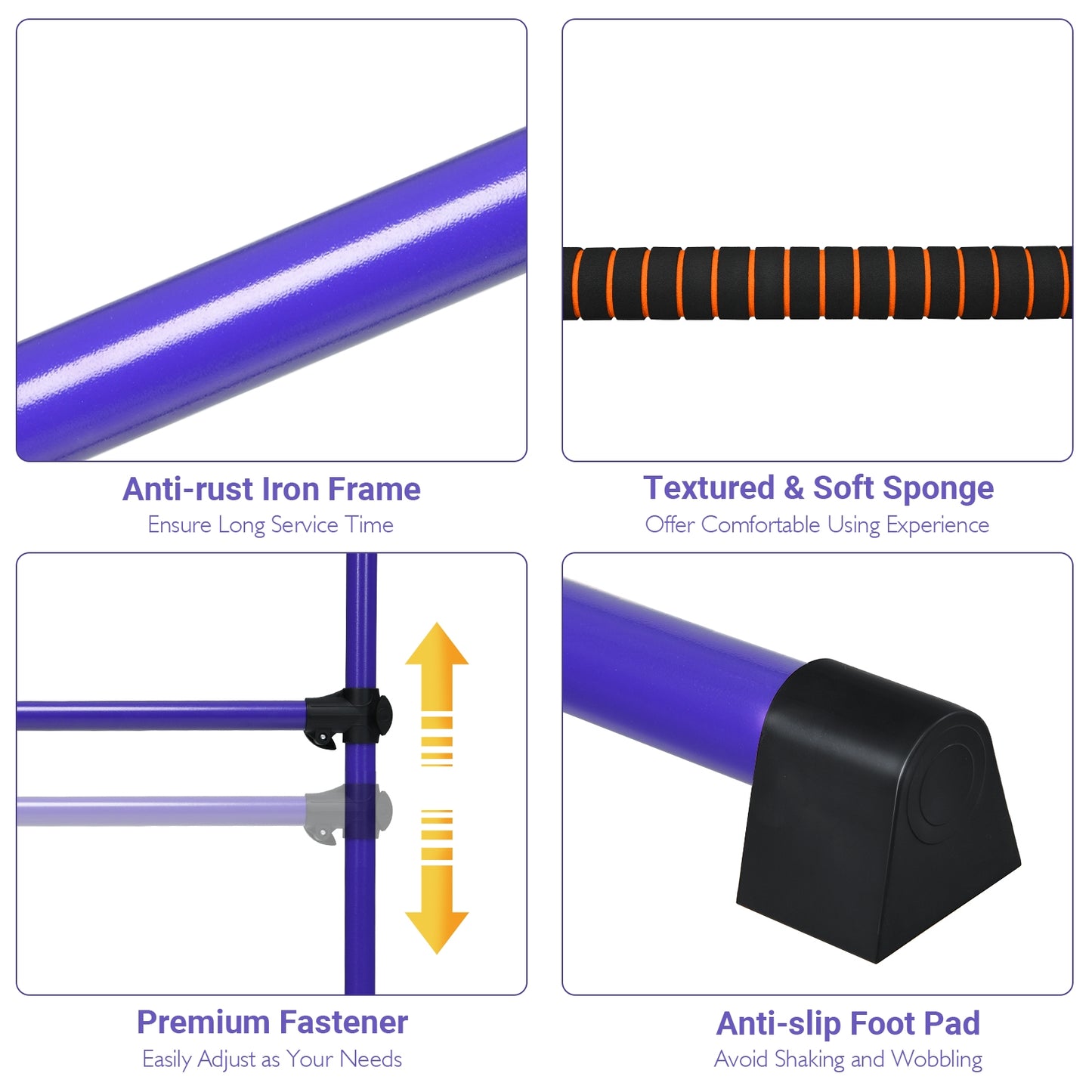 4 Feet Portable Freestanding Stable Construction Pilates Ballet Barre with Double Dance Bar-Purple Kids Crystal