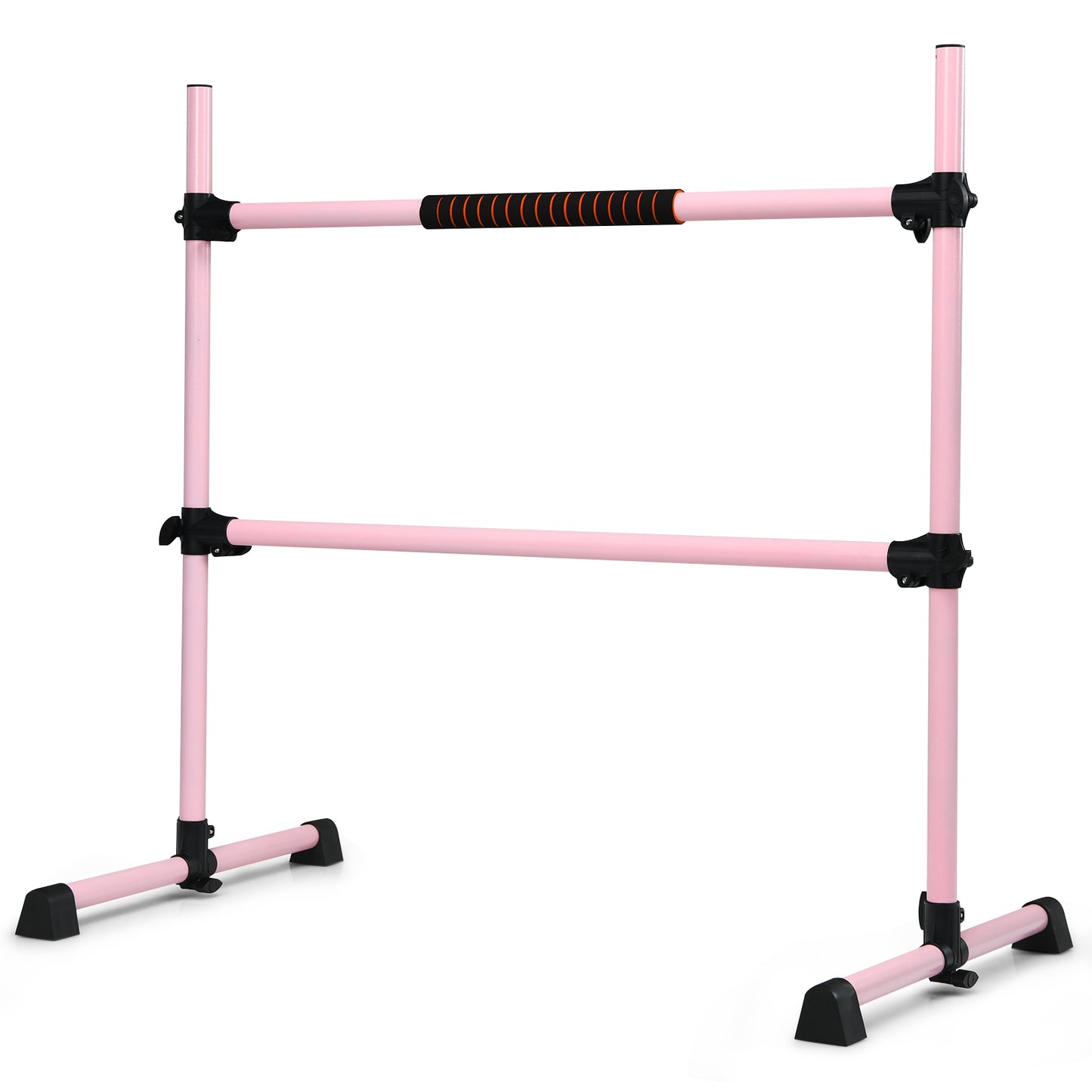 4 Feet Portable Freestanding Stable Construction Pilates Ballet Barre with Double Dance Bar-Pink Kids Crystal