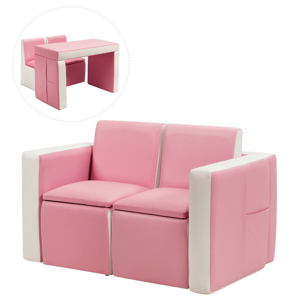 Multi-functional Kids Sofa Table Chair Set-Pink Kids Crystal