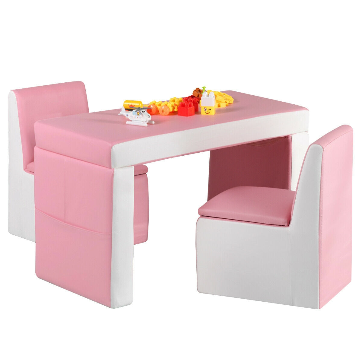 Multi-functional Kids Sofa Table Chair Set-Pink Kids Crystal