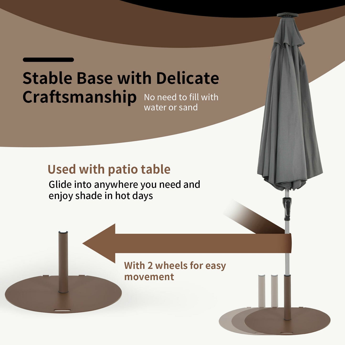 50 lbs Umbrella Base Stand with Wheels for Patio Kids Crystal