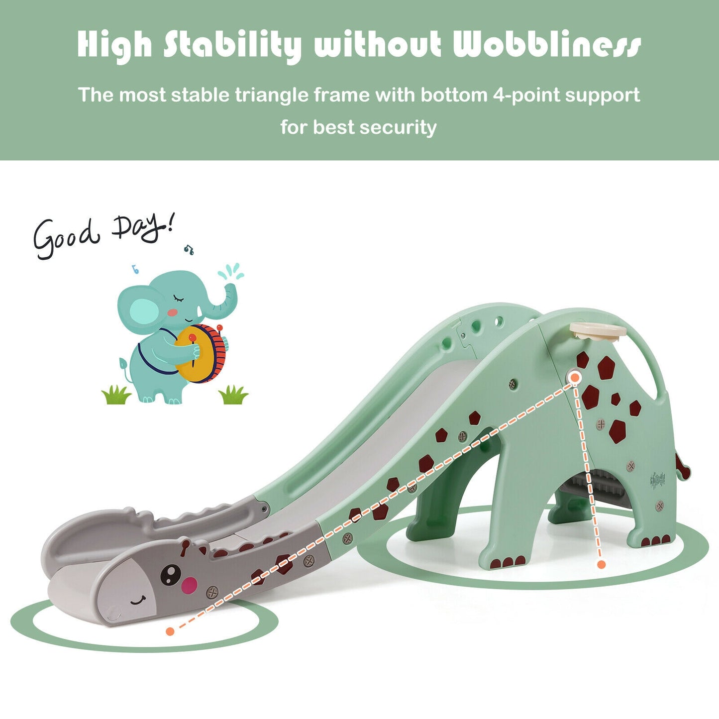 3-in-1 Kids Climber Slide Play Set with Basketball Hoop-Green Kids Crystal