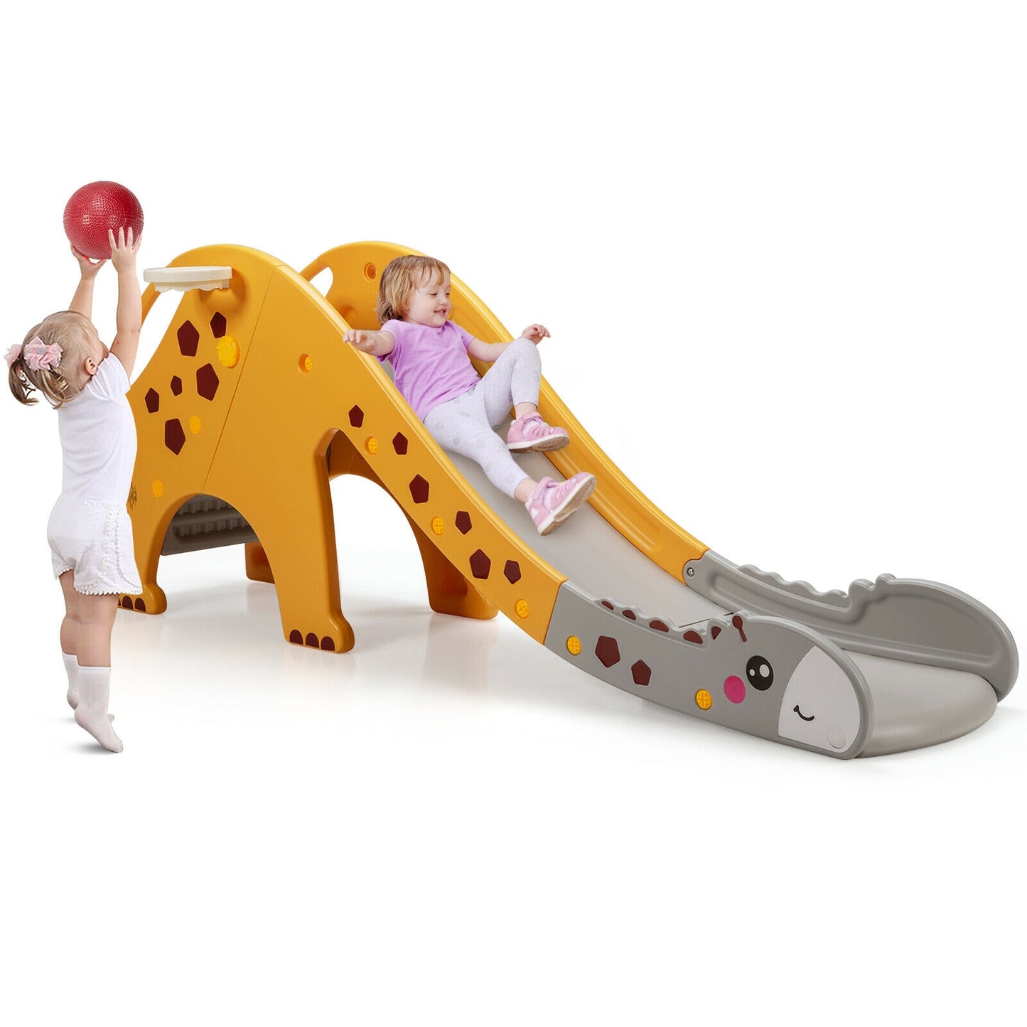 3-in-1 Kids Climber Slide Play Set with Basketball Hoop-Yellow Kids Crystal