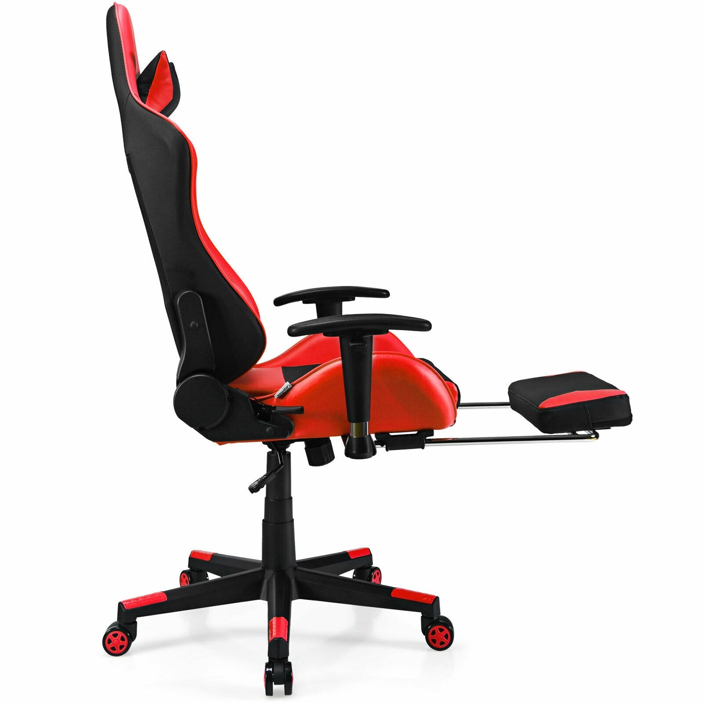 PU Leather Gaming Chair with USB Massage Lumbar Pillow and Footrest-Red Kids Crystal