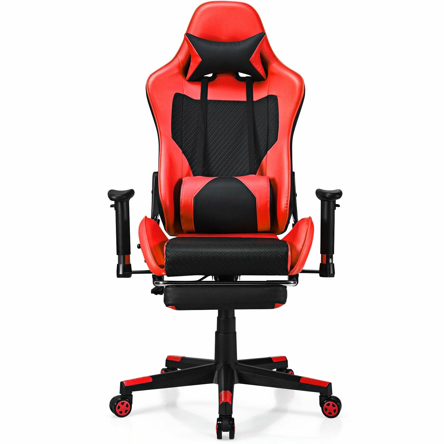 PU Leather Gaming Chair with USB Massage Lumbar Pillow and Footrest-Red Kids Crystal