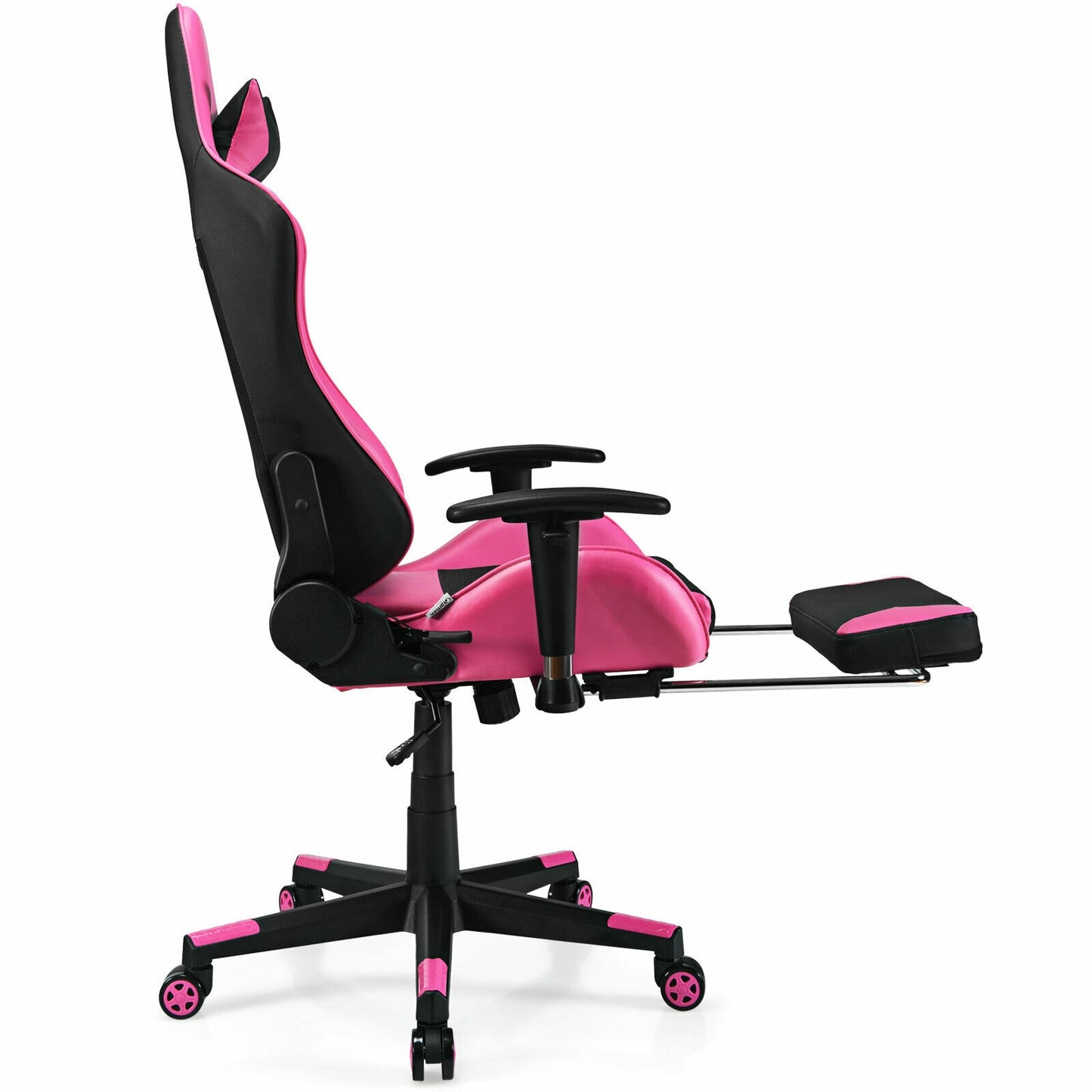 PU Leather Gaming Chair with USB Massage Lumbar Pillow and Footrest-Pink Kids Crystal