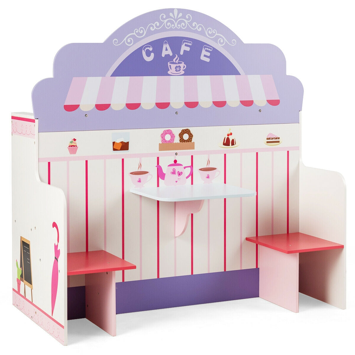 2 in 1 Kitchen and Cafe Pretend Cooking Playset Kids Crystal
