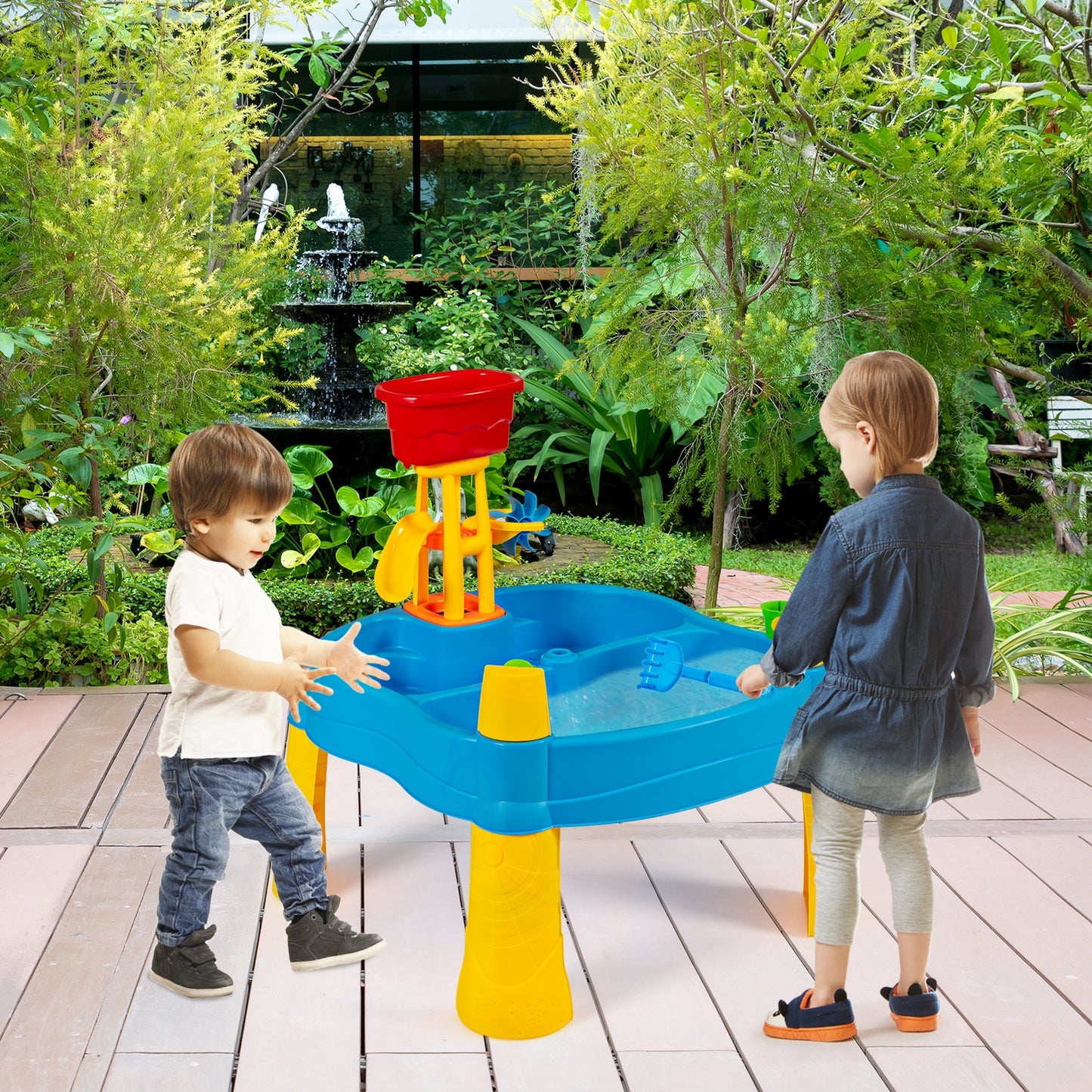 Kids Sand and Water Activity Table Sandbox with 18 Pieces Accessories Kids Crystal