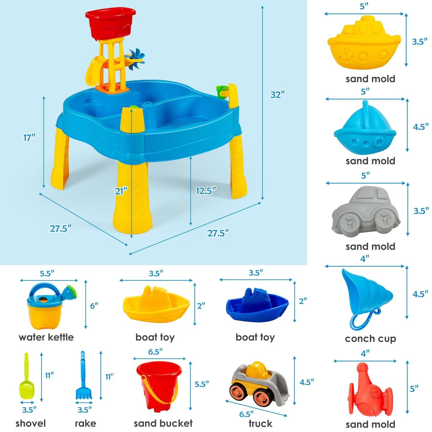 Kids Sand and Water Activity Table Sandbox with 18 Pieces Accessories Kids Crystal