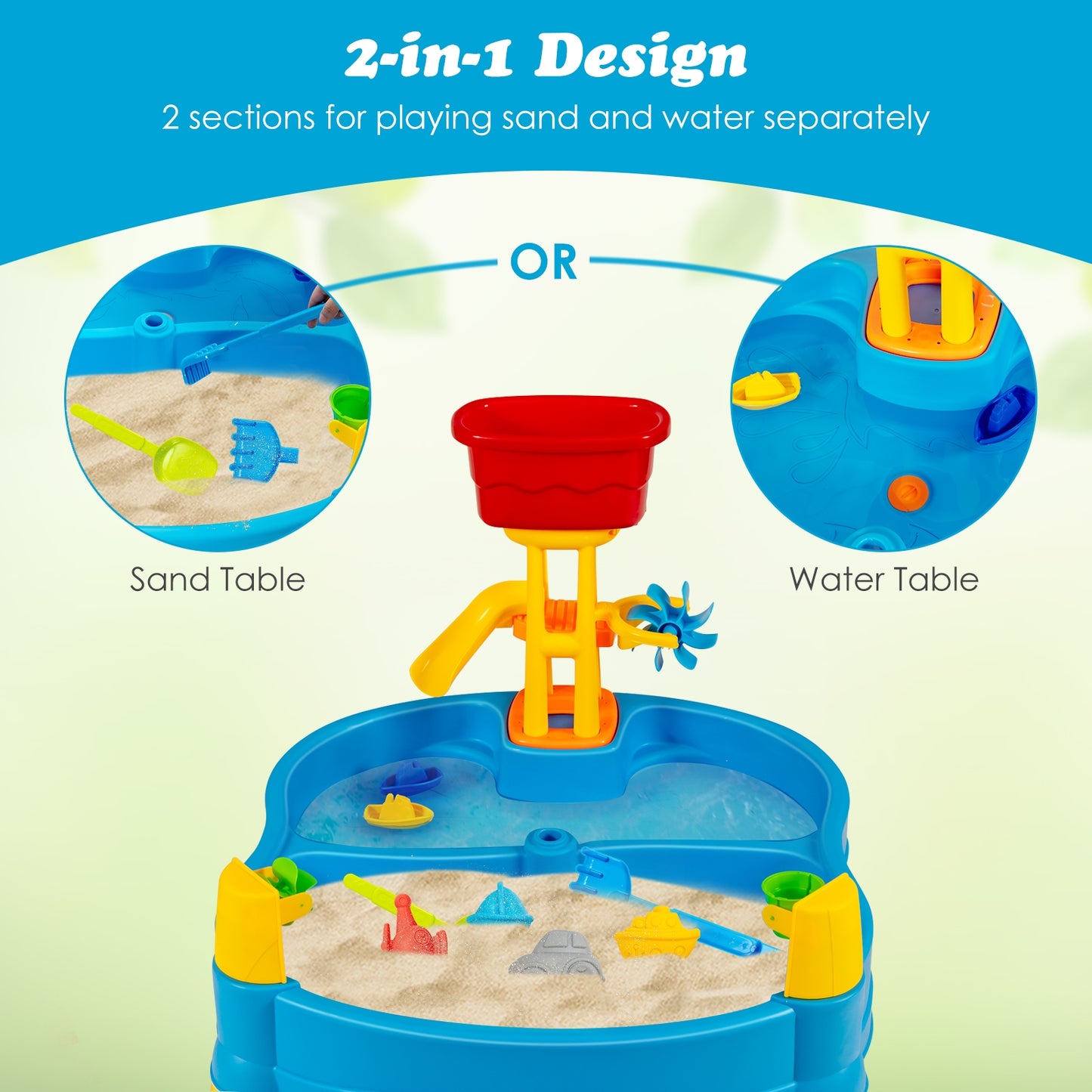 Kids Sand and Water Activity Table Sandbox with 18 Pieces Accessories Kids Crystal
