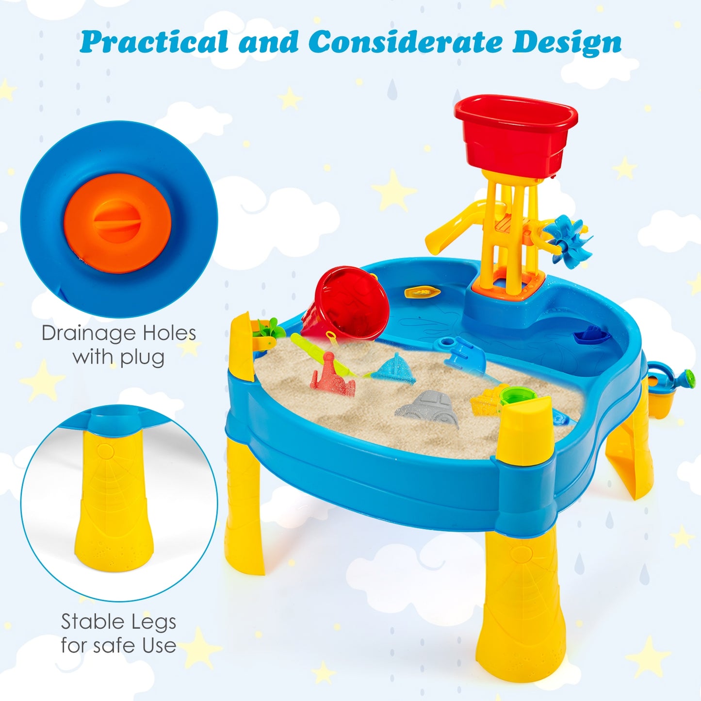 Kids Sand and Water Activity Table Sandbox with 18 Pieces Accessories Kids Crystal