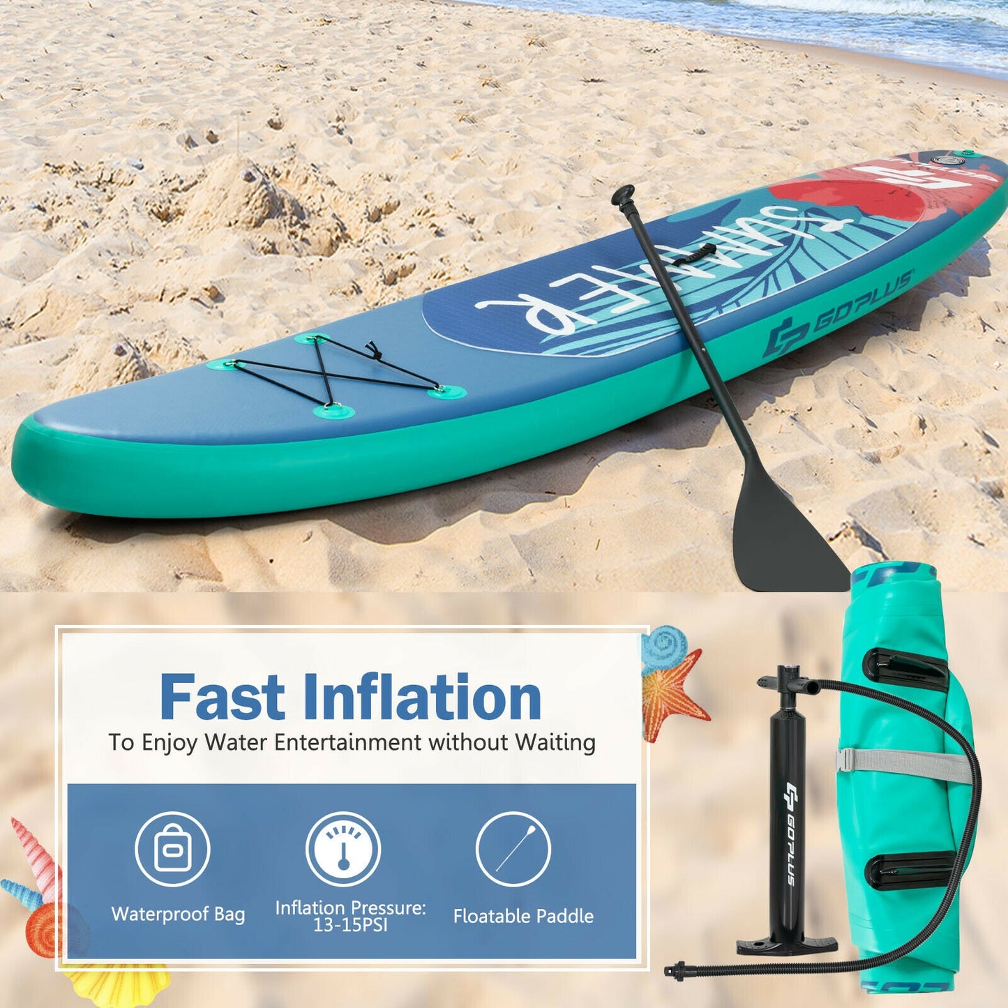10 Feet Inflatable Stand Up Paddle Board with Backpack Leash Aluminum Paddle-M Kids Crystal