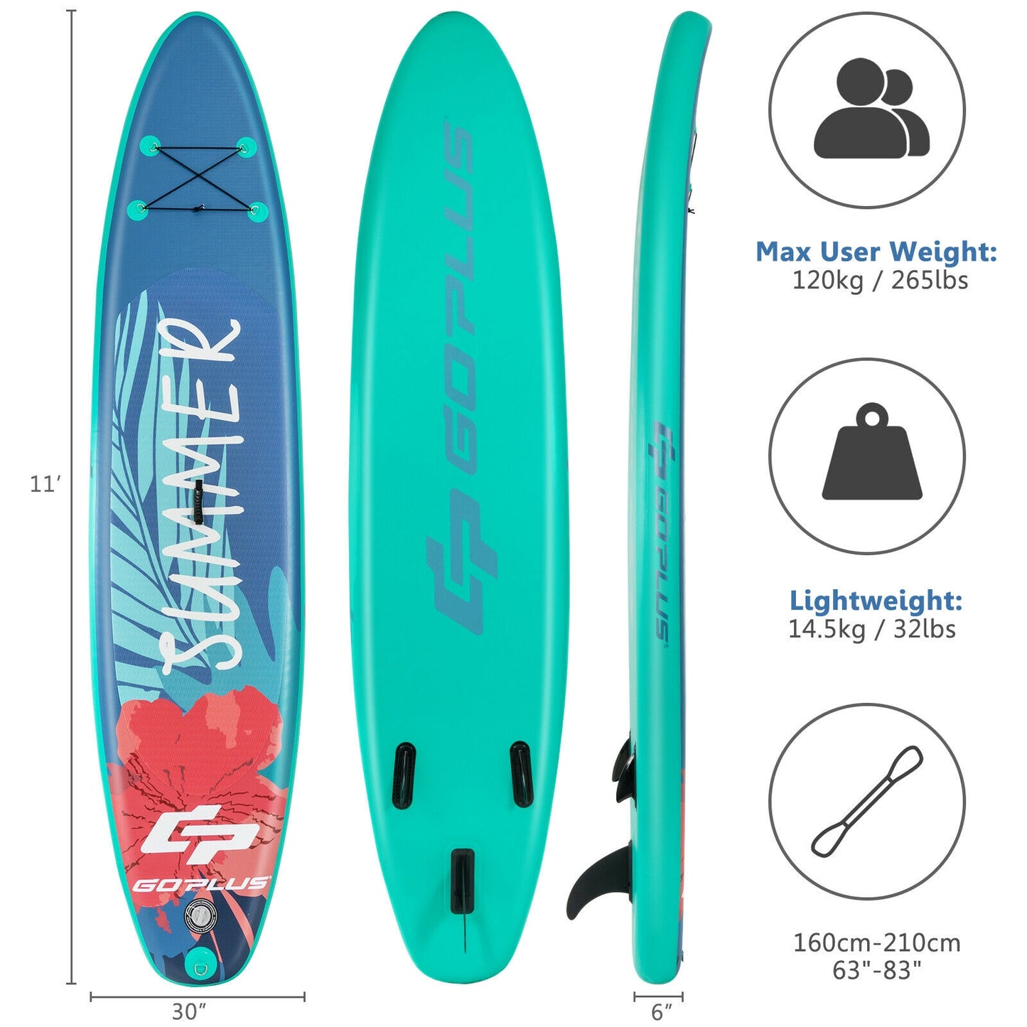 10 Feet Inflatable Stand Up Paddle Board with Backpack Leash Aluminum Paddle-L Kids Crystal