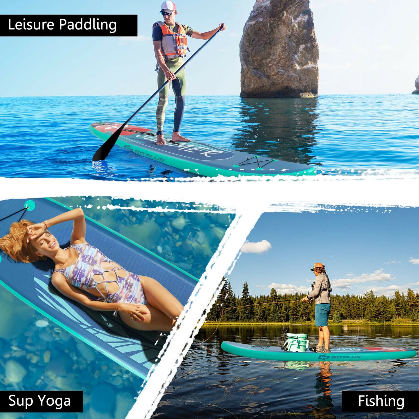 10 Feet Inflatable Stand Up Paddle Board with Backpack Leash Aluminum Paddle-L Kids Crystal
