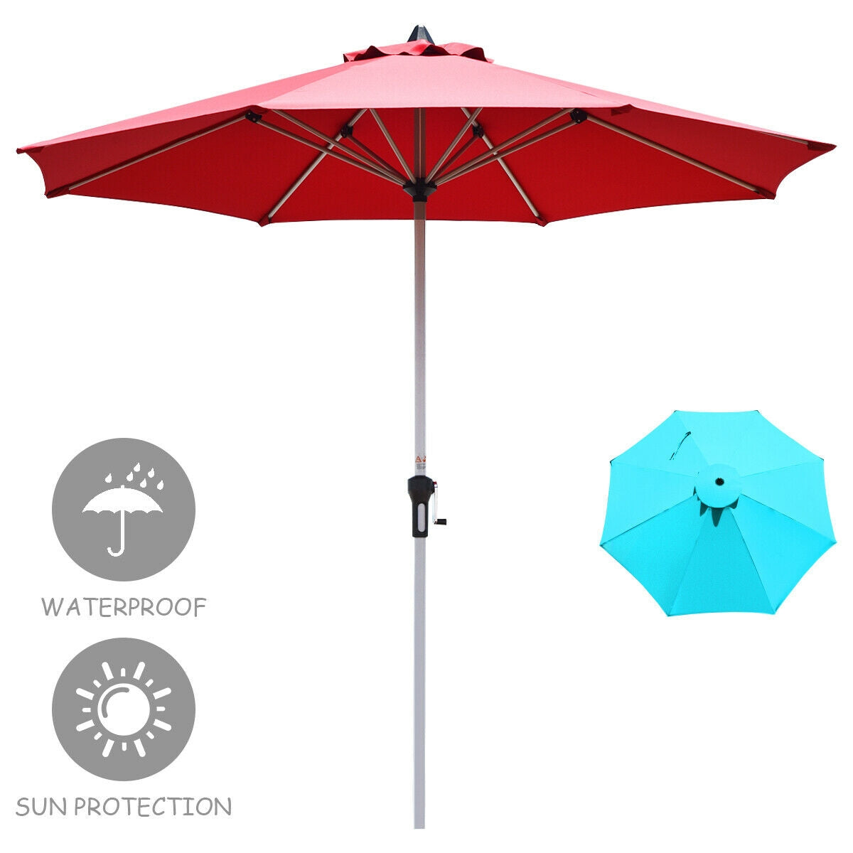 9 Feet Patio Outdoor Market Umbrella with Aluminum Pole without Weight Base-Burgundy Kids Crystal