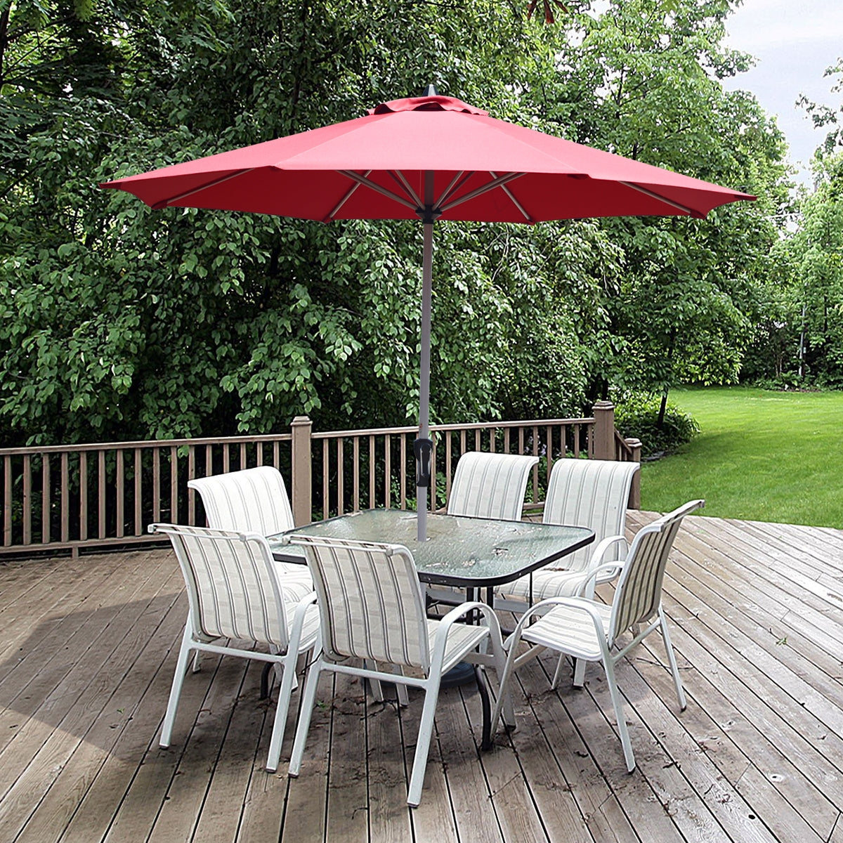 9 Feet Patio Outdoor Market Umbrella with Aluminum Pole without Weight Base-Burgundy Kids Crystal