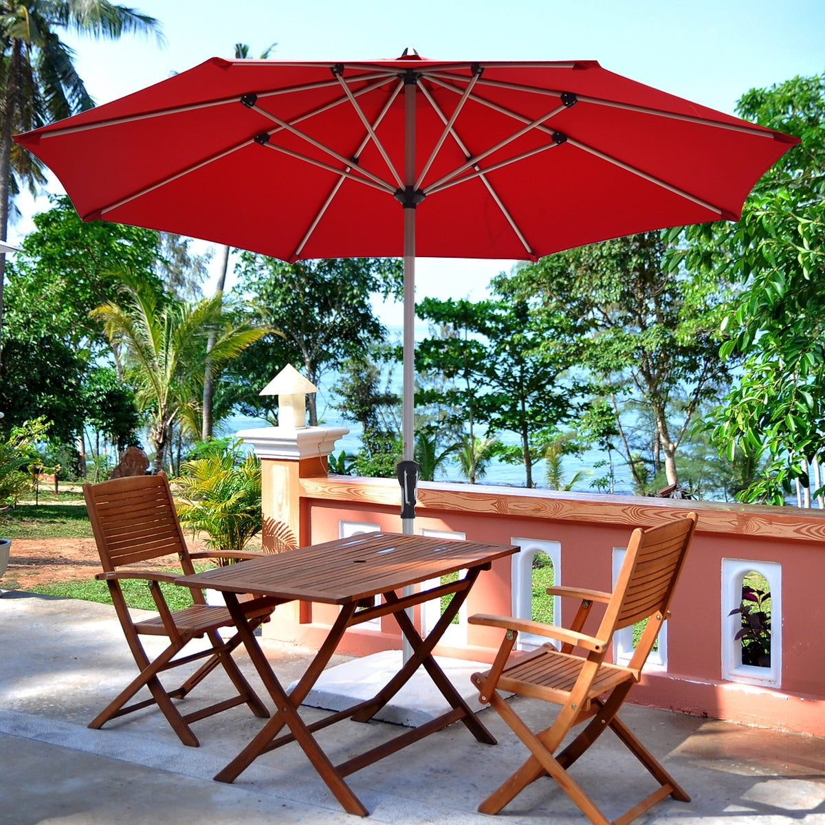 9 Feet Patio Outdoor Market Umbrella with Aluminum Pole without Weight Base-Burgundy Kids Crystal