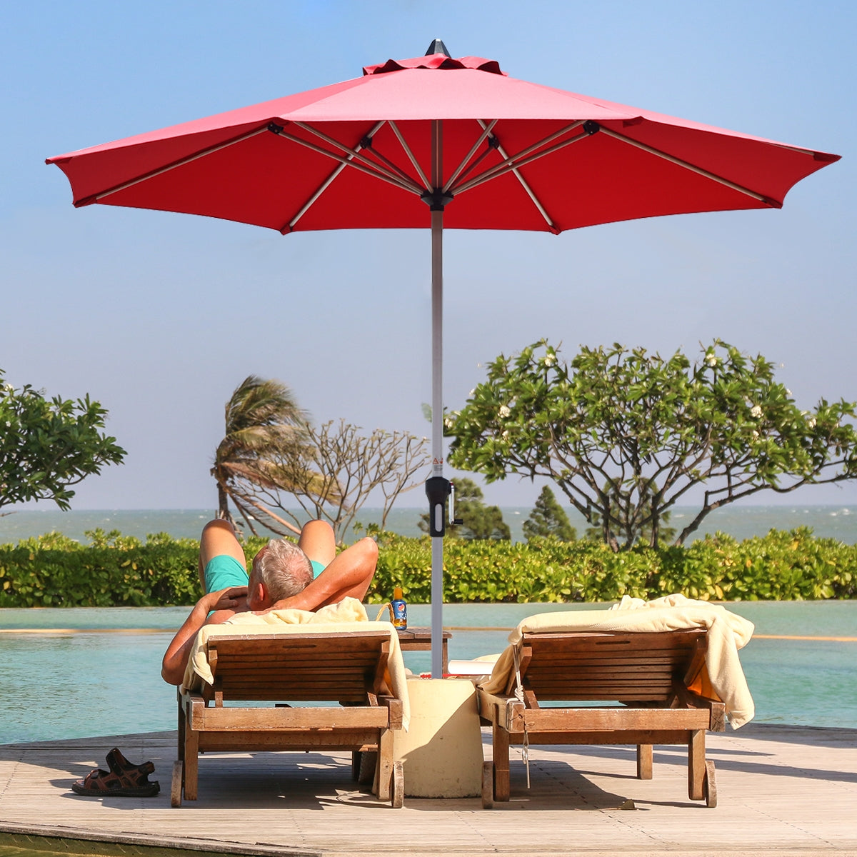 9 Feet Patio Outdoor Market Umbrella with Aluminum Pole without Weight Base-Burgundy Kids Crystal