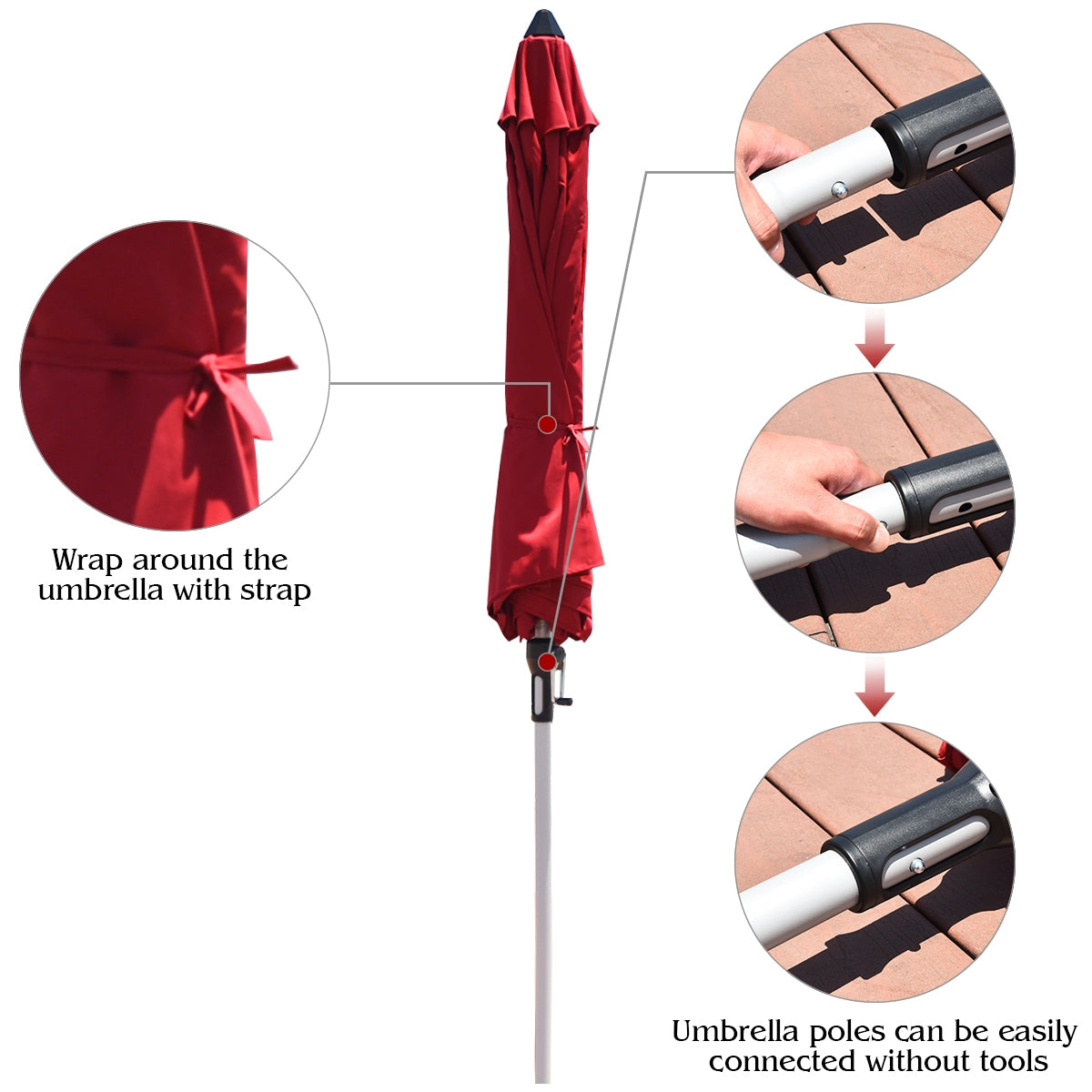 9 Feet Patio Outdoor Market Umbrella with Aluminum Pole without Weight Base-Burgundy Kids Crystal