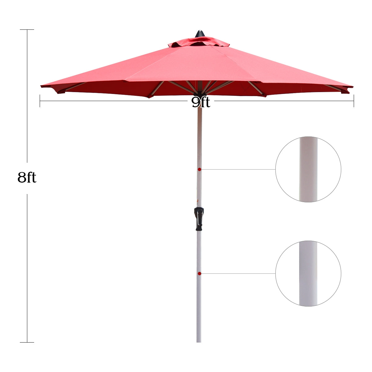 9 Feet Patio Outdoor Market Umbrella with Aluminum Pole without Weight Base-Burgundy Kids Crystal