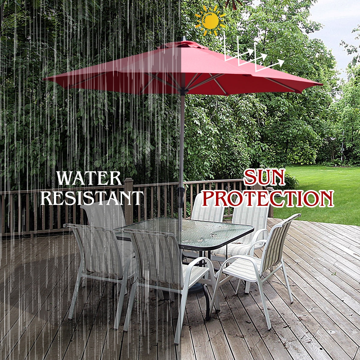 9 Feet Patio Outdoor Market Umbrella with Aluminum Pole without Weight Base-Burgundy Kids Crystal