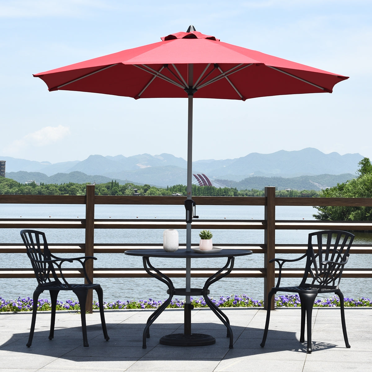 9 Feet Patio Outdoor Market Umbrella with Aluminum Pole without Weight Base-Burgundy Kids Crystal