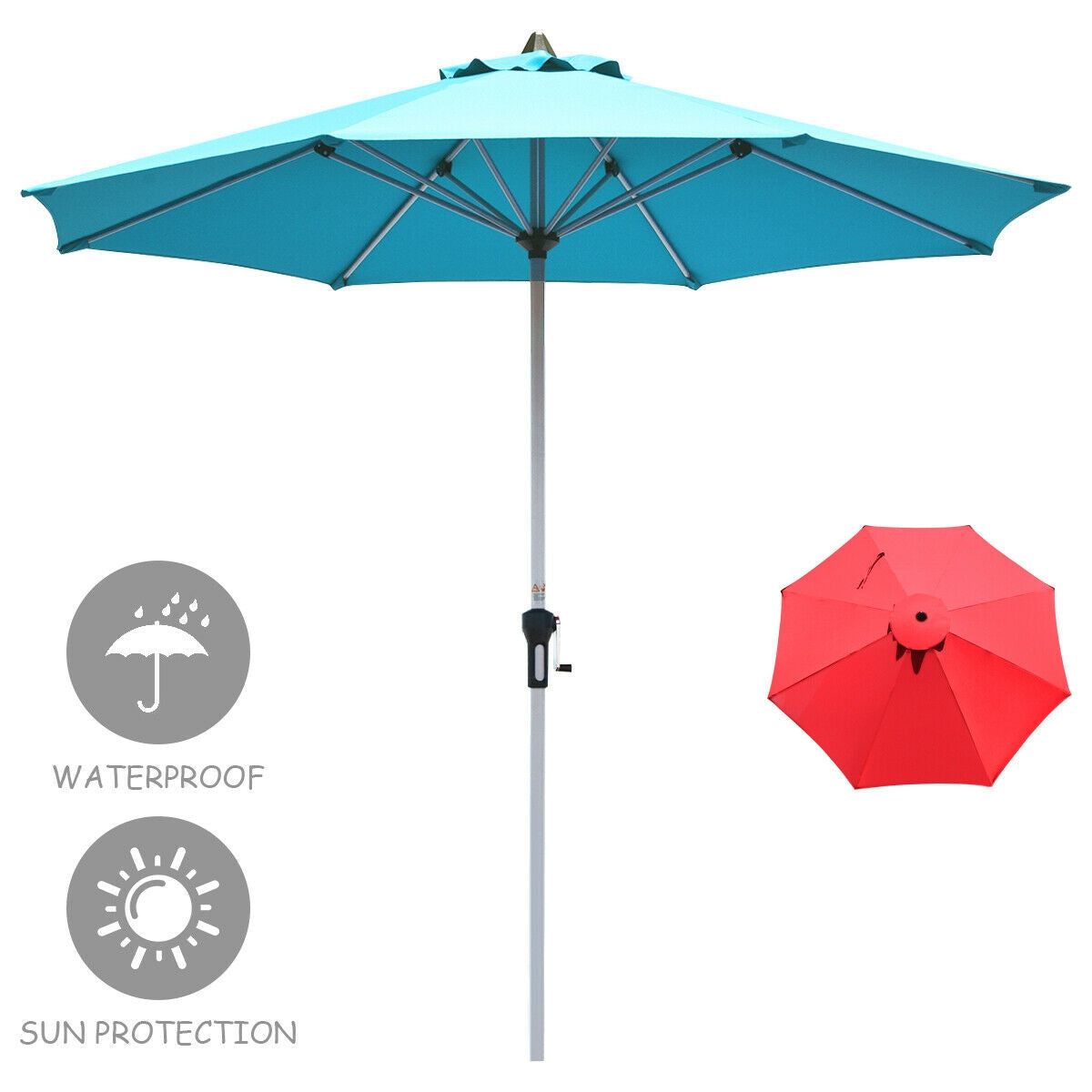 9 Feet Patio Outdoor Market Umbrella with Aluminum Pole without Weight Base-Blue Kids Crystal