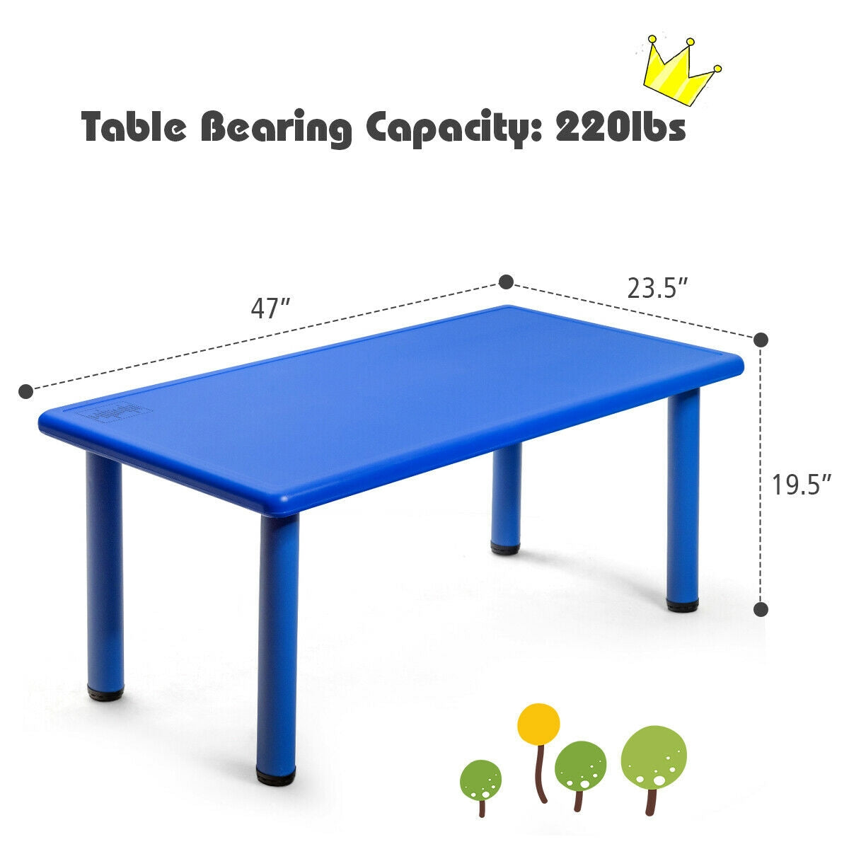 Kids Plastic Rectangular Learn and Play Table-Blue Kids Crystal
