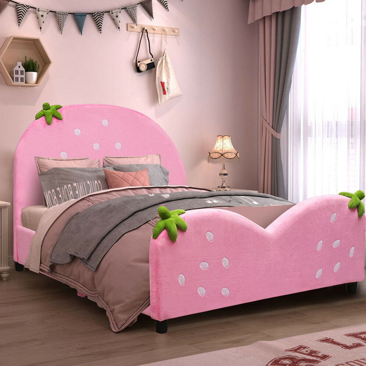 Kids Children Upholstered Berry Pattern Toddler Bed Kids Crystal