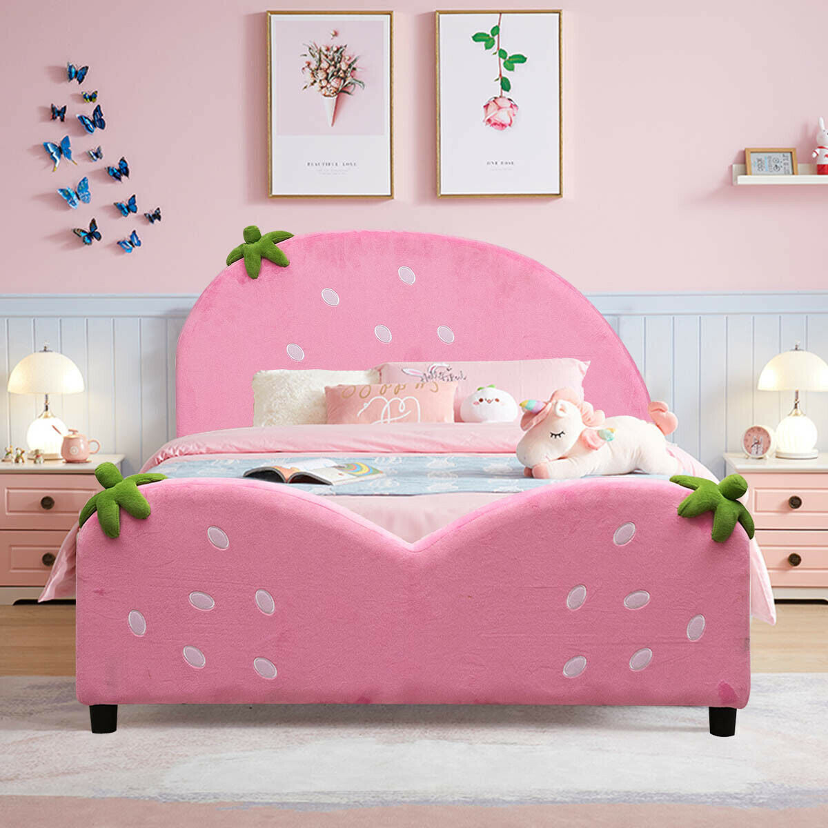 Kids Children Upholstered Berry Pattern Toddler Bed Kids Crystal
