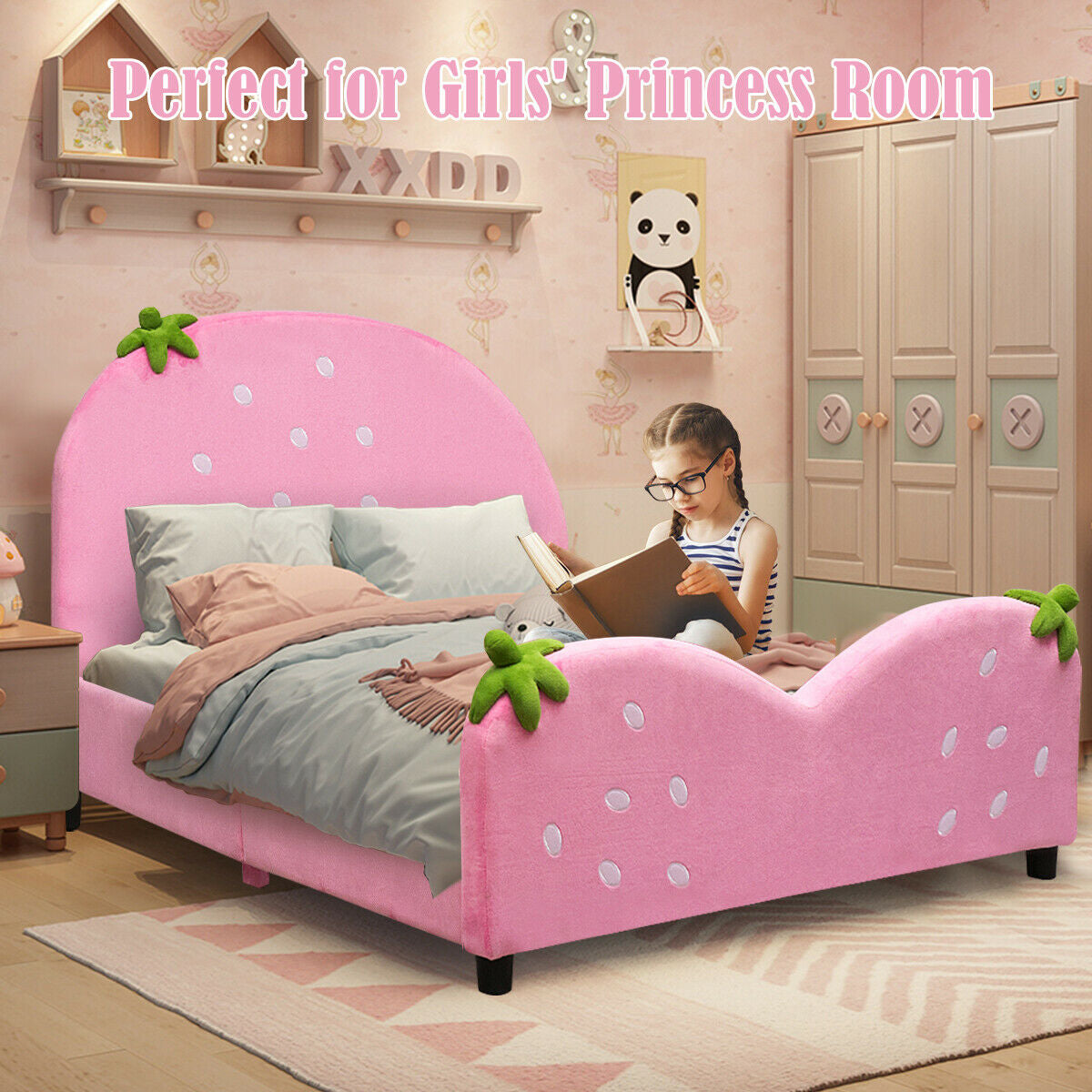 Kids Children Upholstered Berry Pattern Toddler Bed Kids Crystal