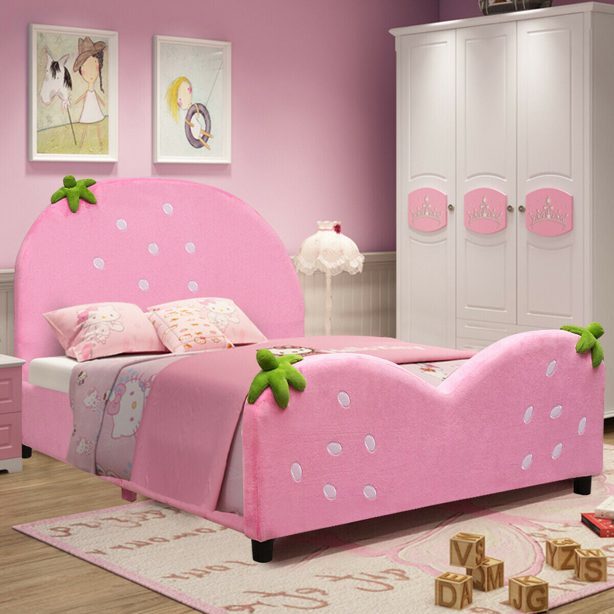 Kids Children Upholstered Berry Pattern Toddler Bed Kids Crystal