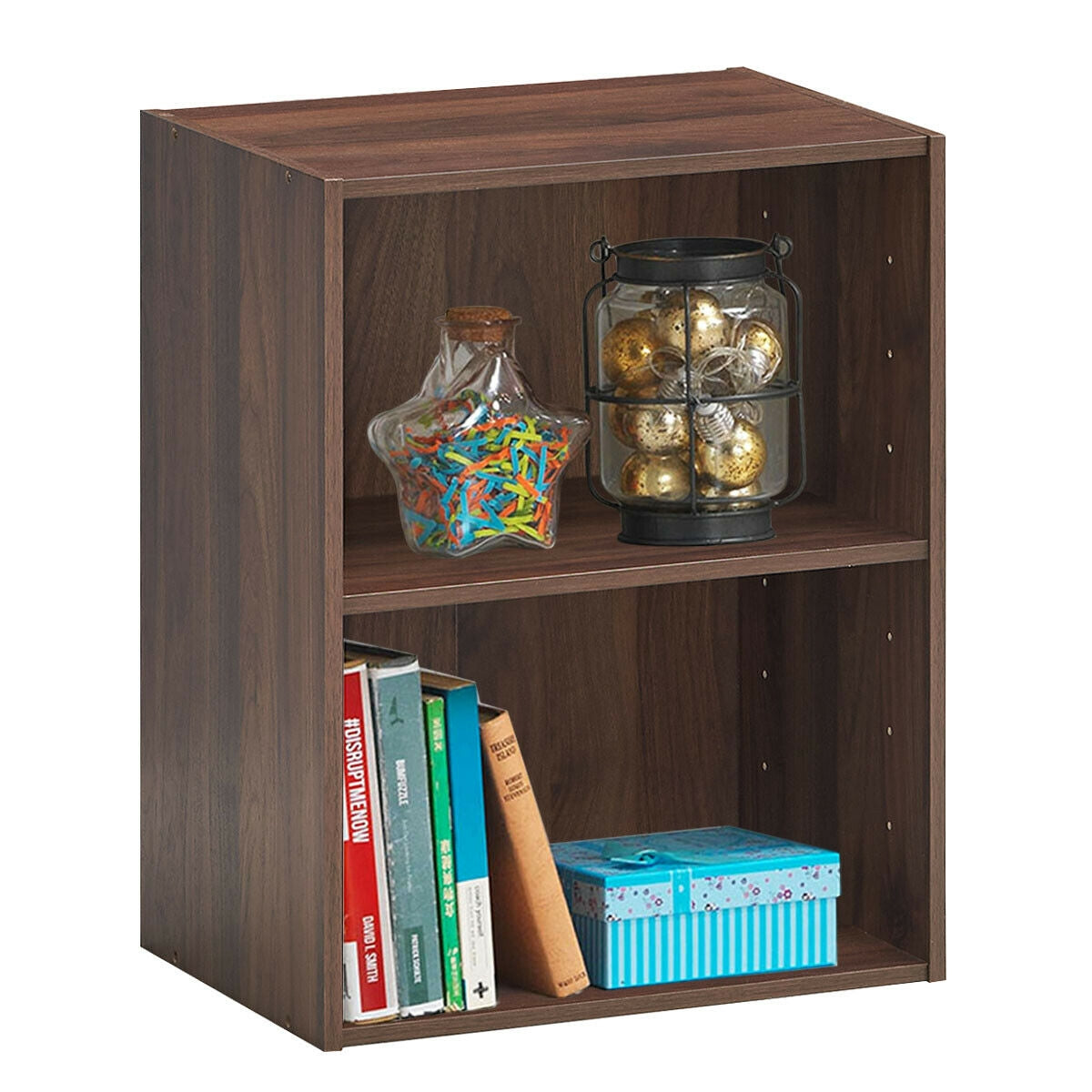 2-Layer Multifunctional Furniture Display Cabinet with Large Capacity Storage Space-Walnut Kids Crystal