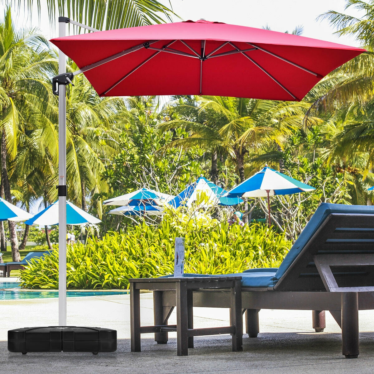 260 lbs Offset Patio Umbrella Base with Wheels Sand Water Filled Kids Crystal