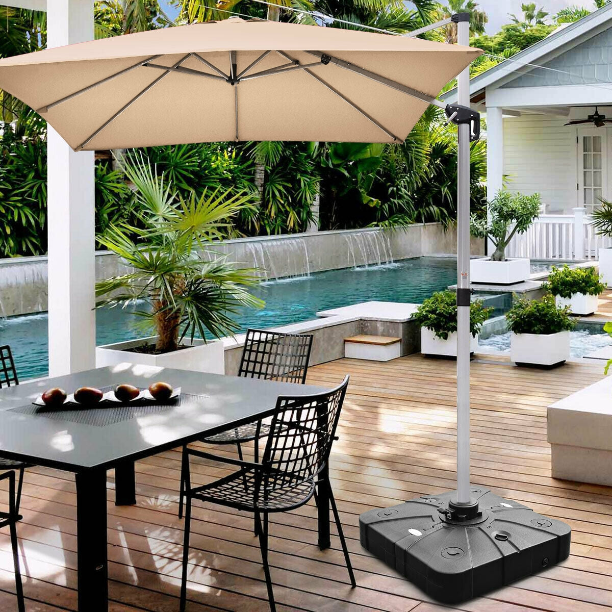 260 lbs Offset Patio Umbrella Base with Wheels Sand Water Filled Kids Crystal