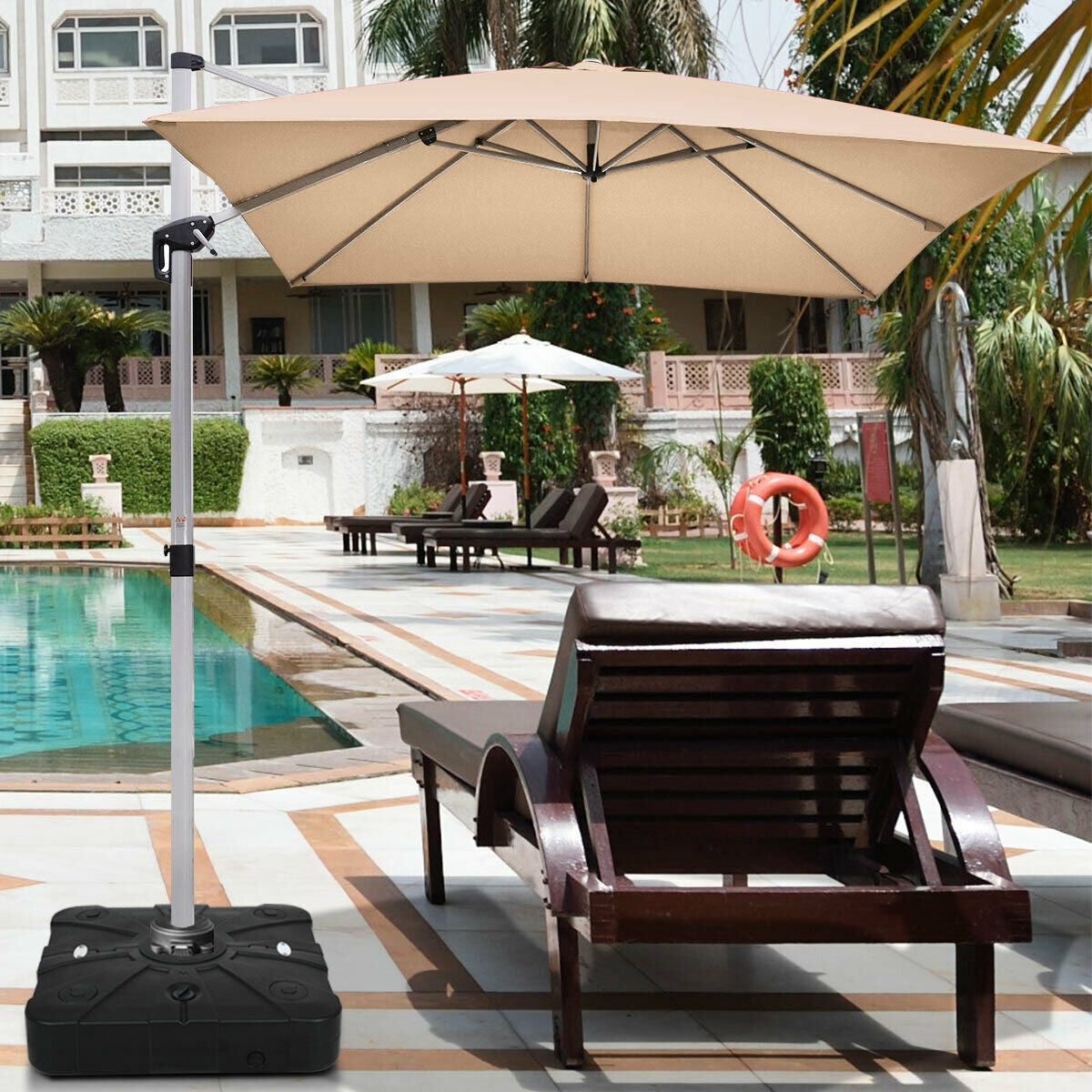 260 lbs Offset Patio Umbrella Base with Wheels Sand Water Filled Kids Crystal