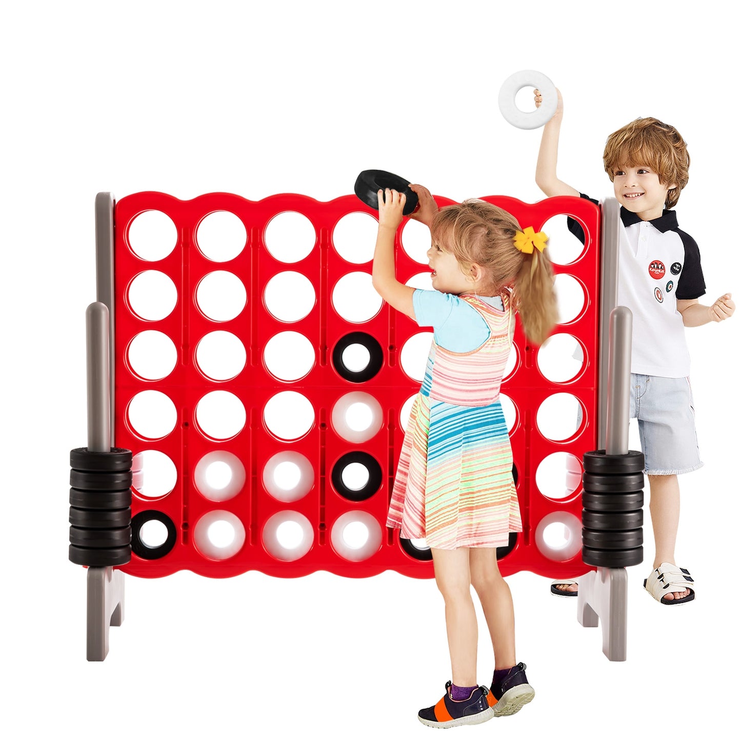 3.5 Feet Tall Jumbo 4 to Score Giant Game Set with 42 Jumbo Rings-Red Kids Crystal