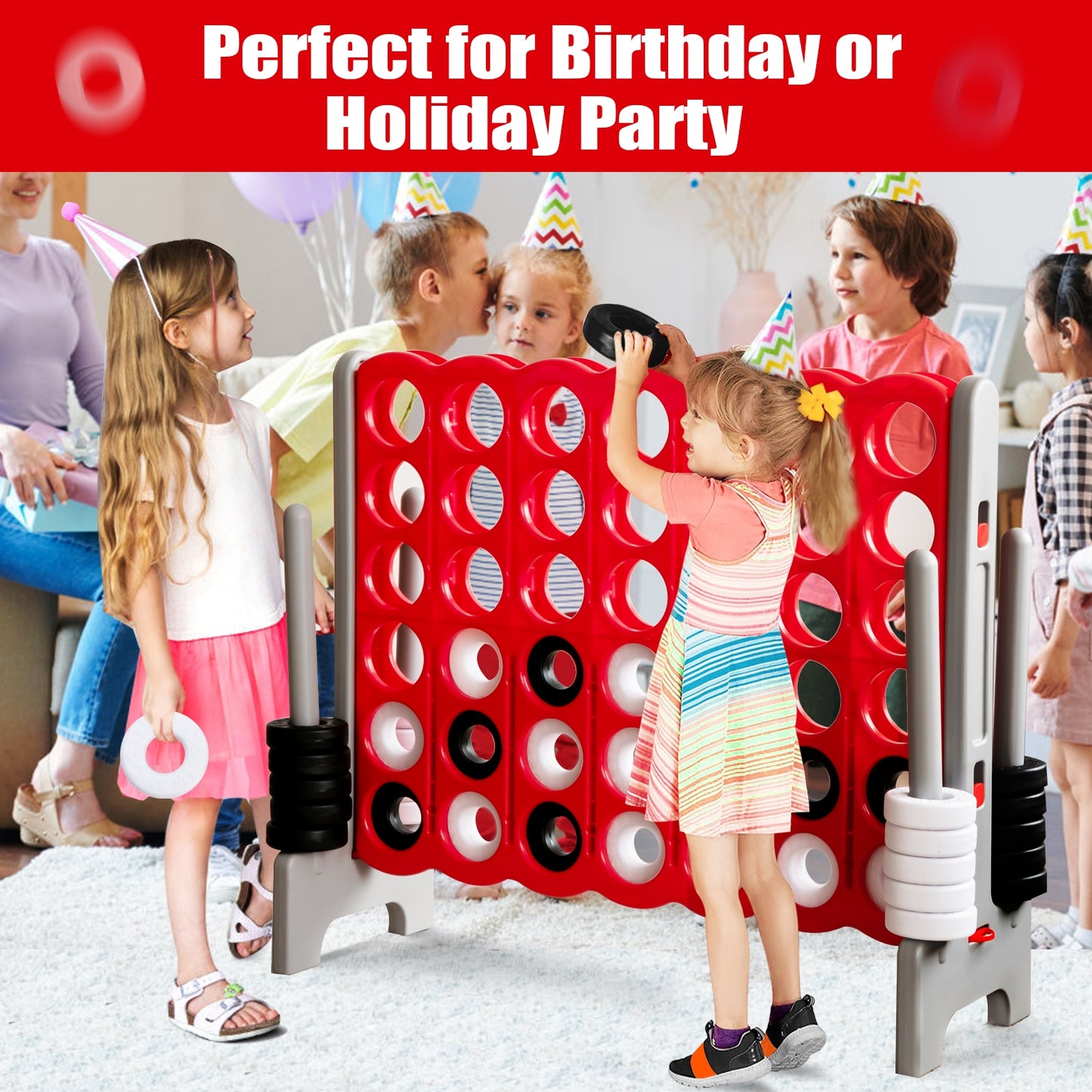 3.5 Feet Tall Jumbo 4 to Score Giant Game Set with 42 Jumbo Rings-Red Kids Crystal