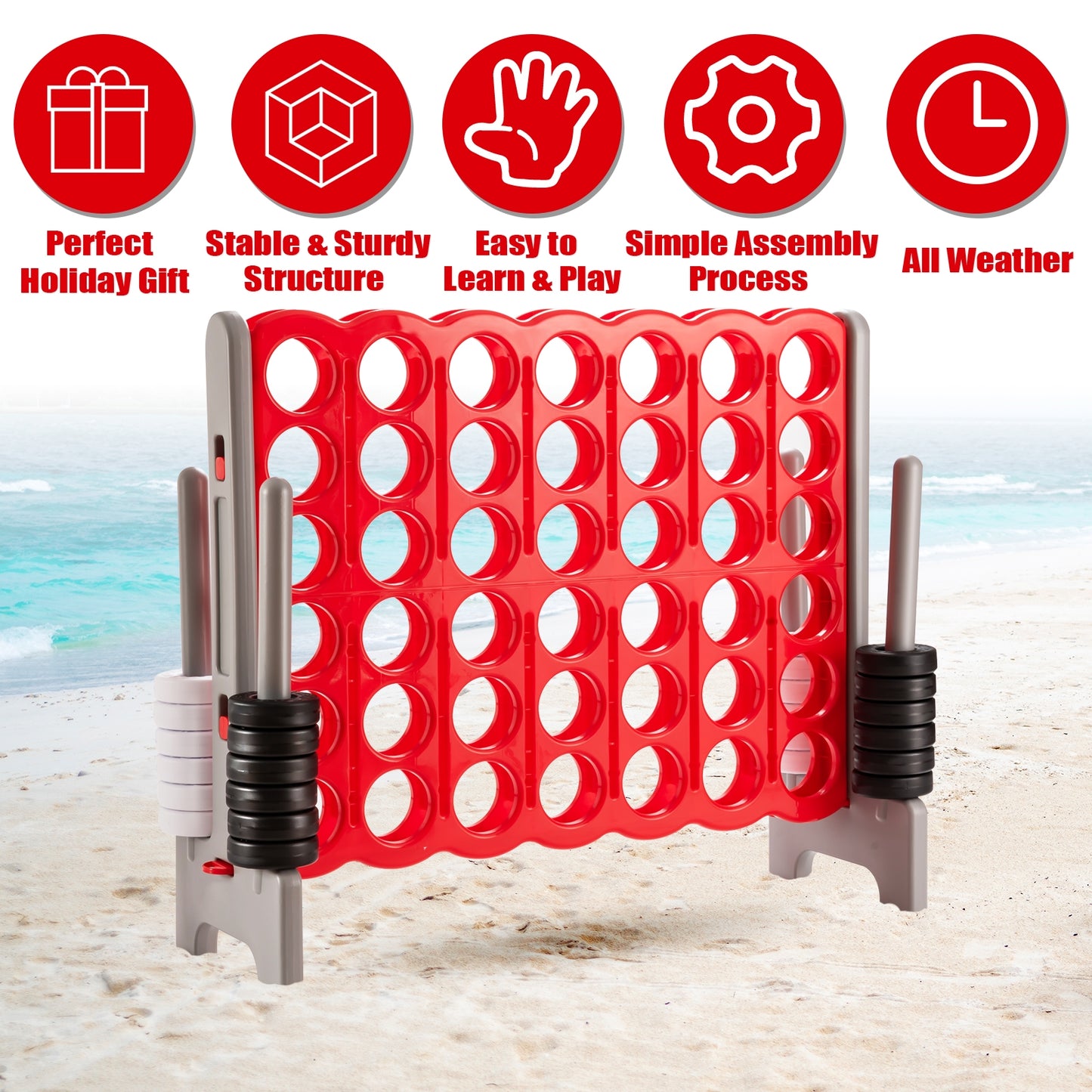 3.5 Feet Tall Jumbo 4 to Score Giant Game Set with 42 Jumbo Rings-Red Kids Crystal