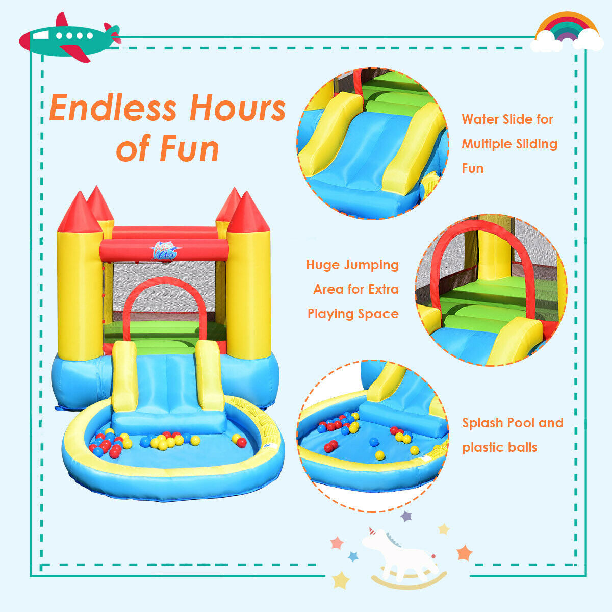 Kids Inflatable Bounce House Castle with Balls Pool and Bag Kids Crystal