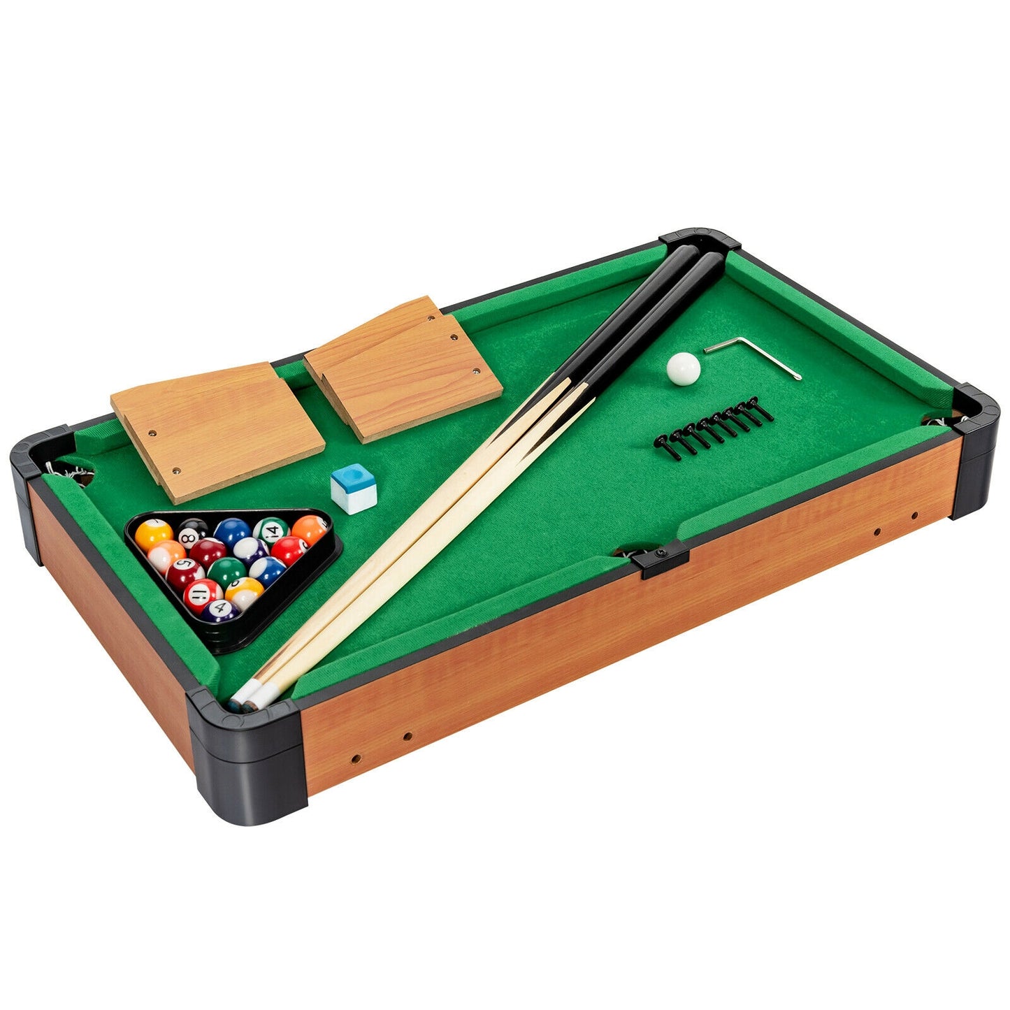 24” Mini Tabletop Pool Table Set Indoor Billiards Table with Accessories Kids Crystal