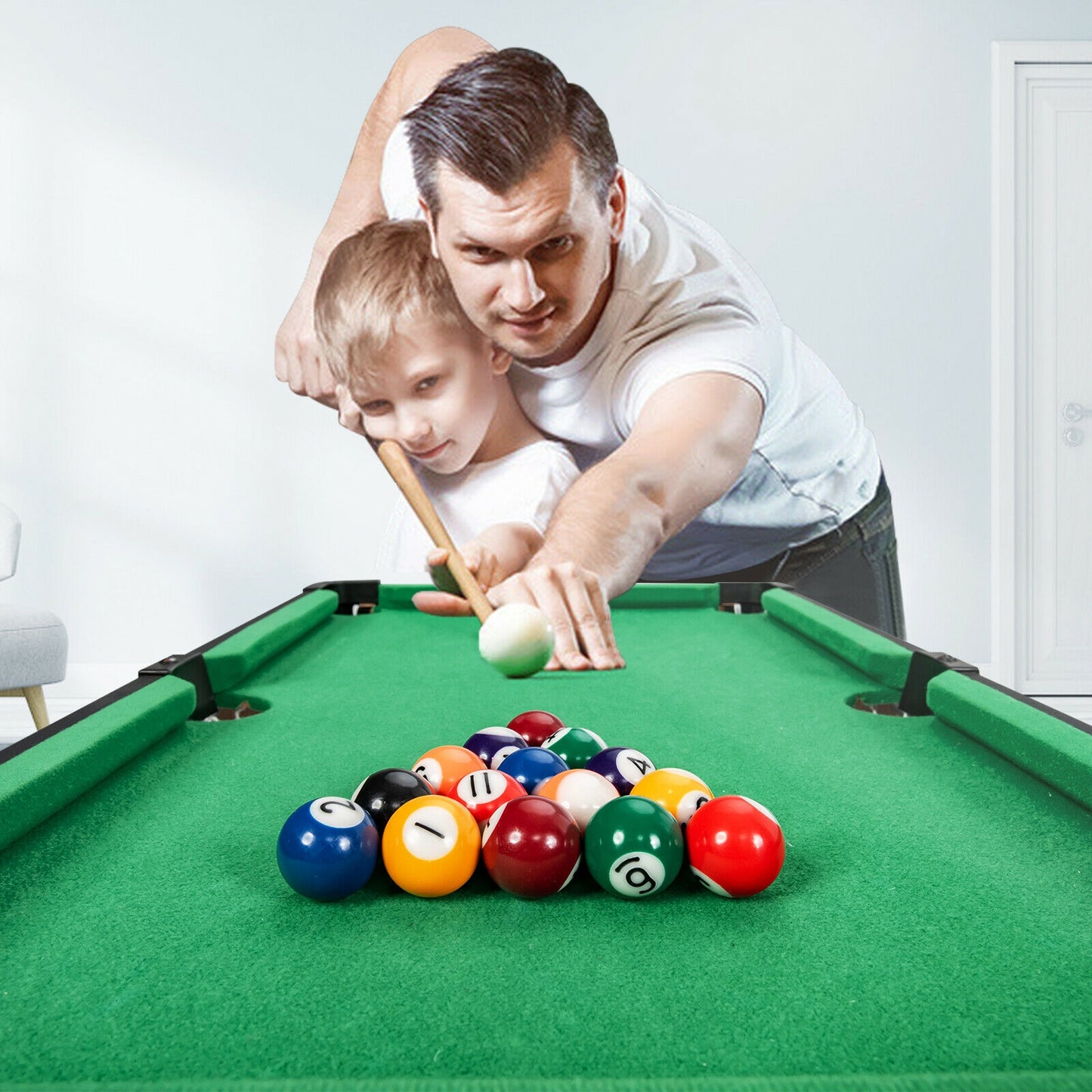 24” Mini Tabletop Pool Table Set Indoor Billiards Table with Accessories Kids Crystal