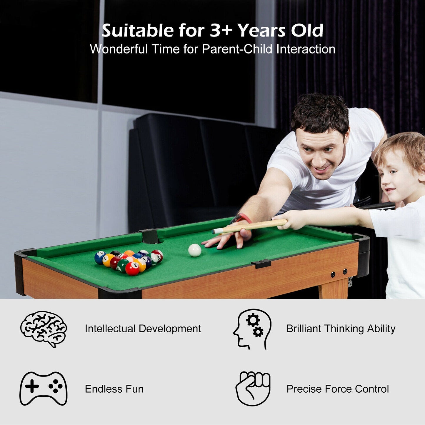 24” Mini Tabletop Pool Table Set Indoor Billiards Table with Accessories Kids Crystal