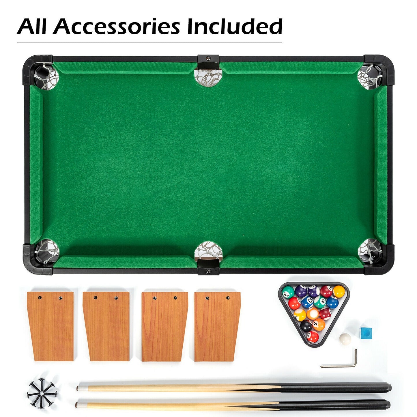 24” Mini Tabletop Pool Table Set Indoor Billiards Table with Accessories Kids Crystal
