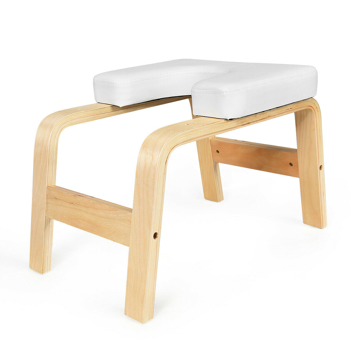 Yoga Headstand Wood Stool with PVC Pads-White Kids Crystal