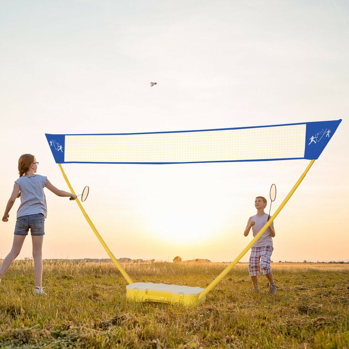 Portable Badminton Set Folding Tennis Badminton Volleyball Net Kids Crystal