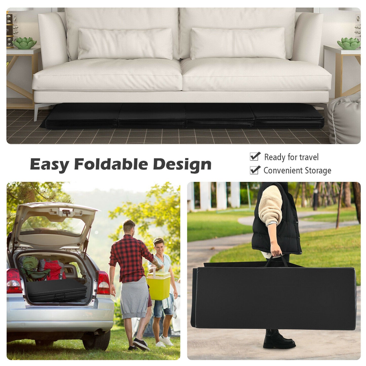 Gymnastics PU Mat Thick Folding Panel Gym Fitness Exercise-Black Kids Crystal