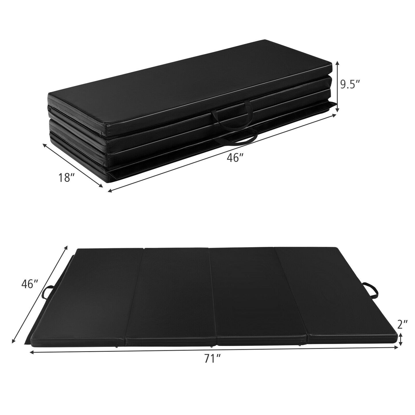 Gymnastics PU Mat Thick Folding Panel Gym Fitness Exercise-Black Kids Crystal